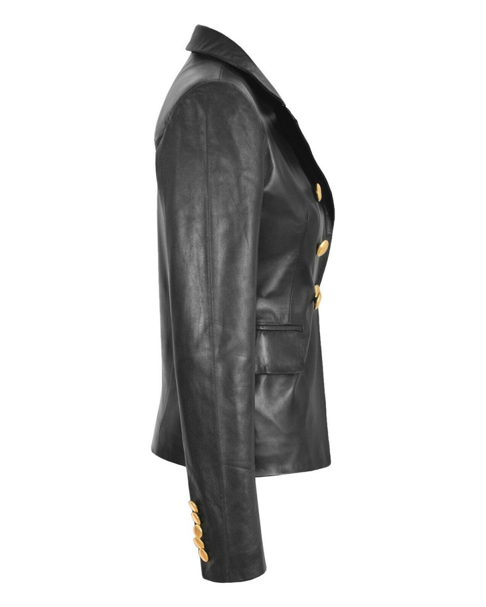 Chaqueta blazer clásica para mujer en piel auténtica. - Imagen 4