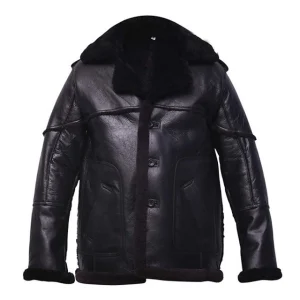 Chaqueta de hombre de auténtica piel de oveja con pelo negro.