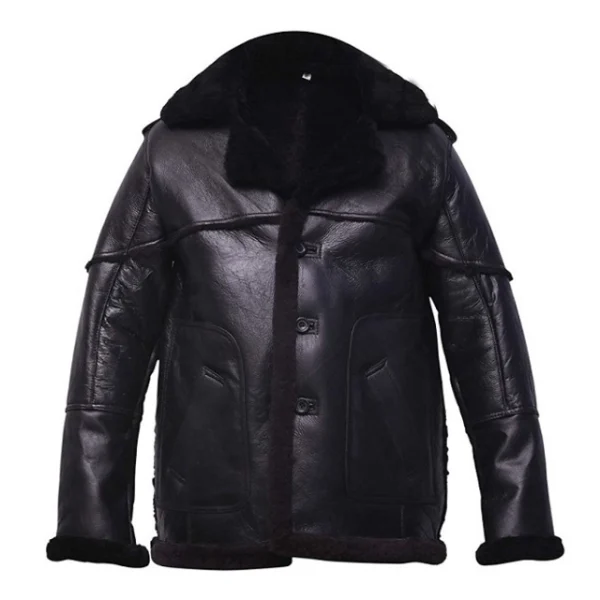 Chaqueta de hombre de auténtica piel de oveja con pelo negro. - Imagen 3