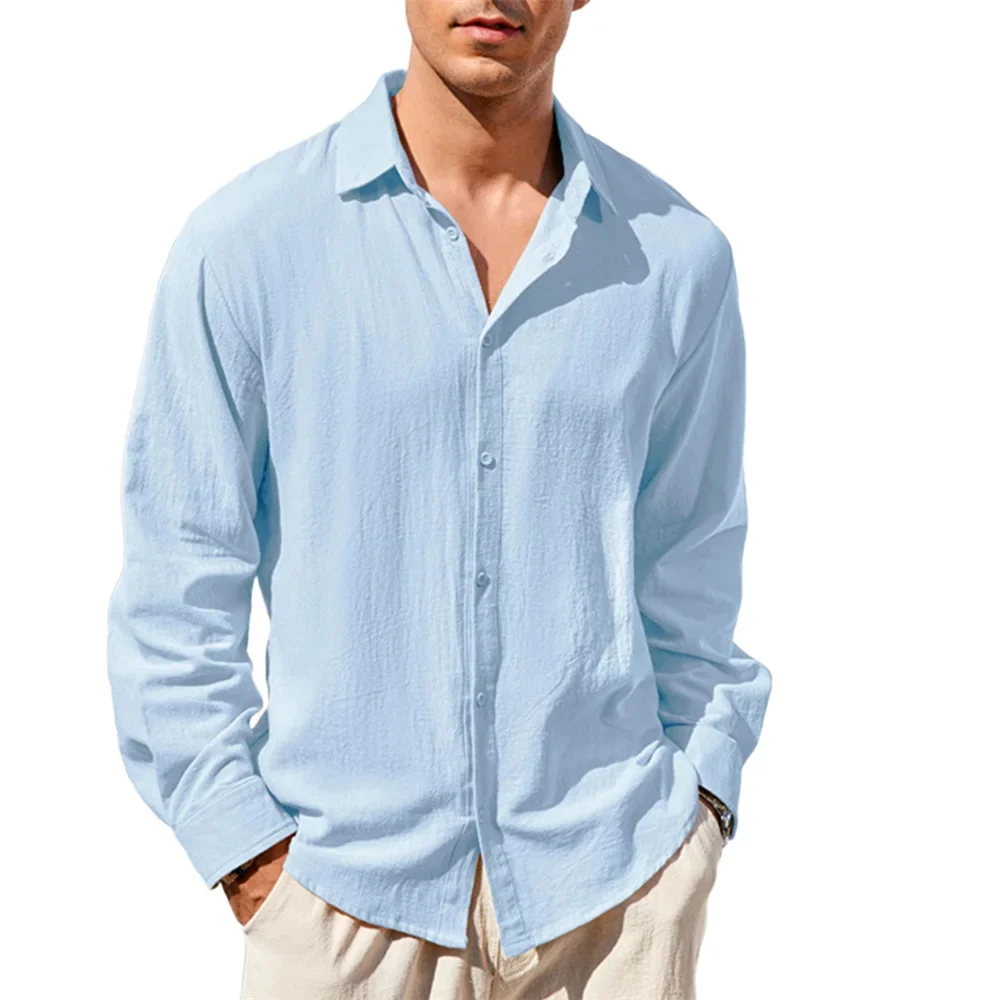 Camisa informal de algodón y lino para hombre - Imagen 5