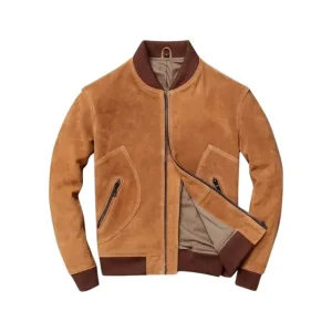 Chaqueta bomber de ante beige para hombre