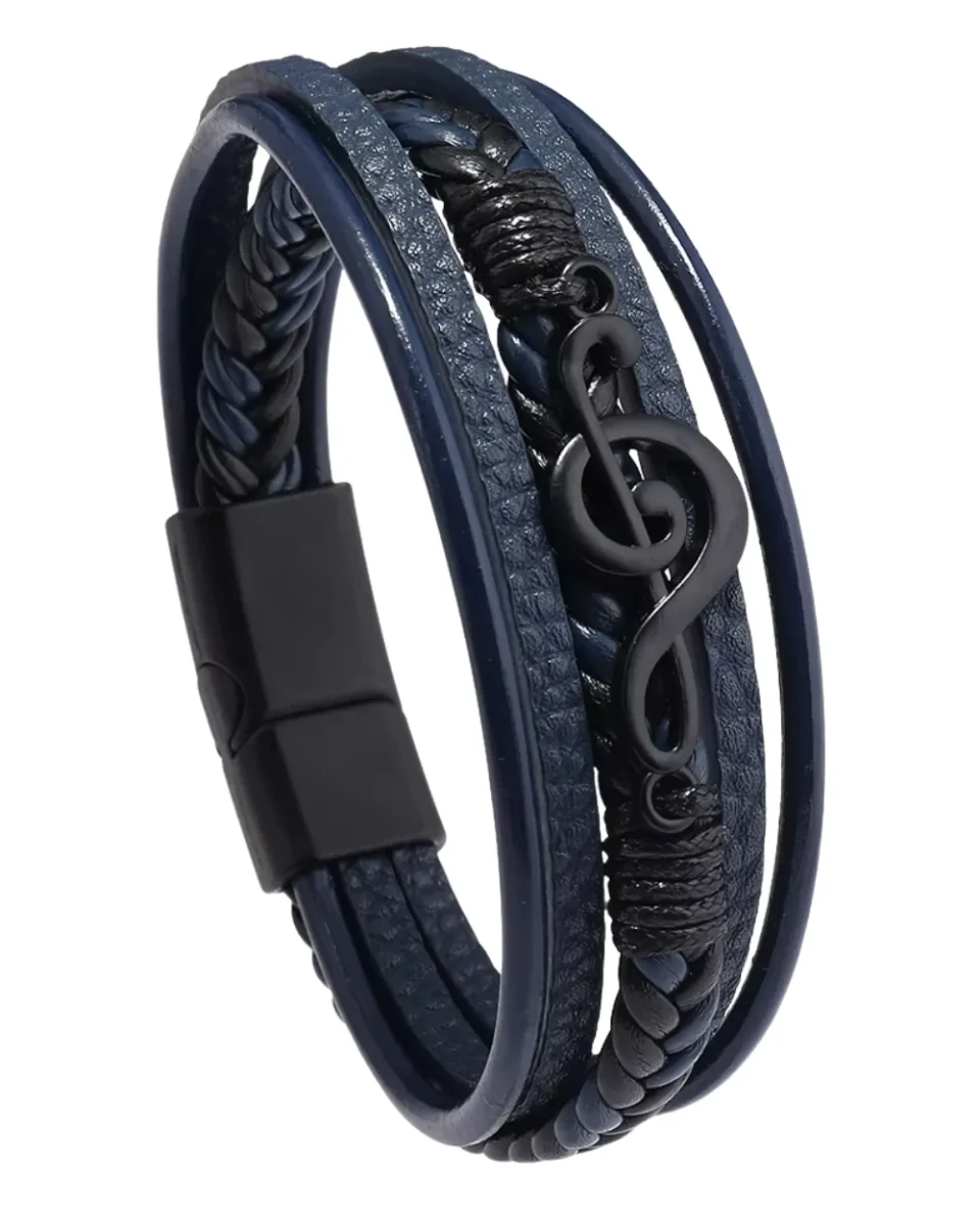 Pulsera de cuero para hombre con símbolo musical - Imagen 2