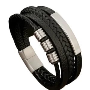 Pulsera elegante de cuero trenzado para hombre