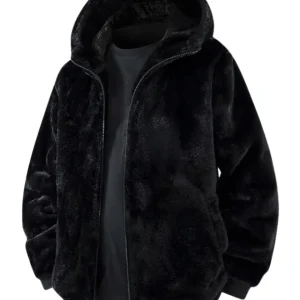 Chaqueta con capucha de piel sintética para hombre