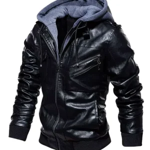 Chaqueta de cuero con capucha