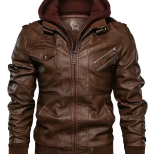Elegante chaqueta de cuero con capucha