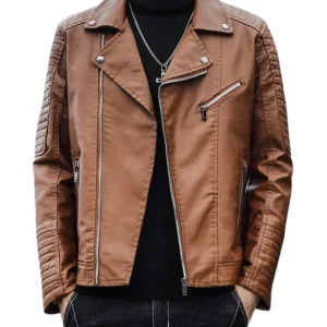 Elegante chaqueta de cuero con cremallera