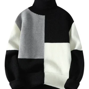 Elegante jersey de cuello alto con diseño de retazos