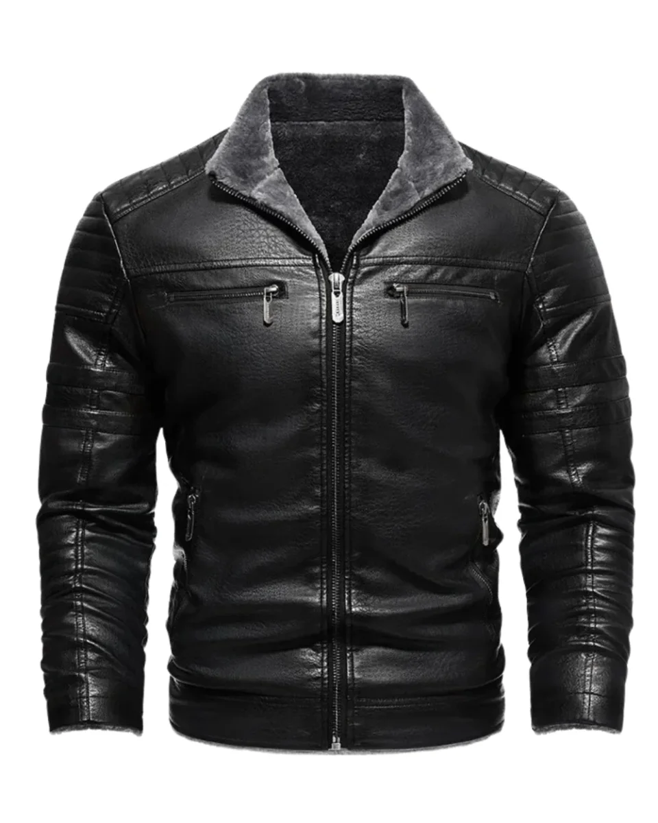 Chaqueta de cuero retro con forro polar - Imagen 2