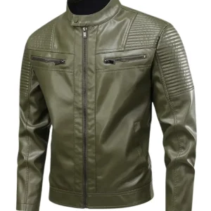 Chaqueta de cuero con múltiples bolsillos