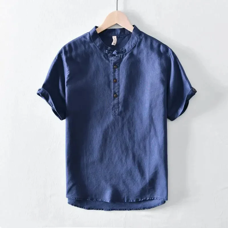 Camisa de algodón y lino de manga corta - Imagen 4