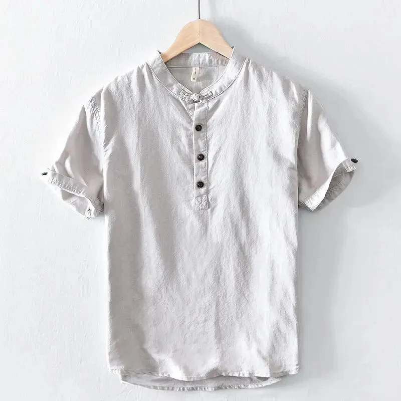 Camisa de algodón y lino de manga corta - Imagen 5
