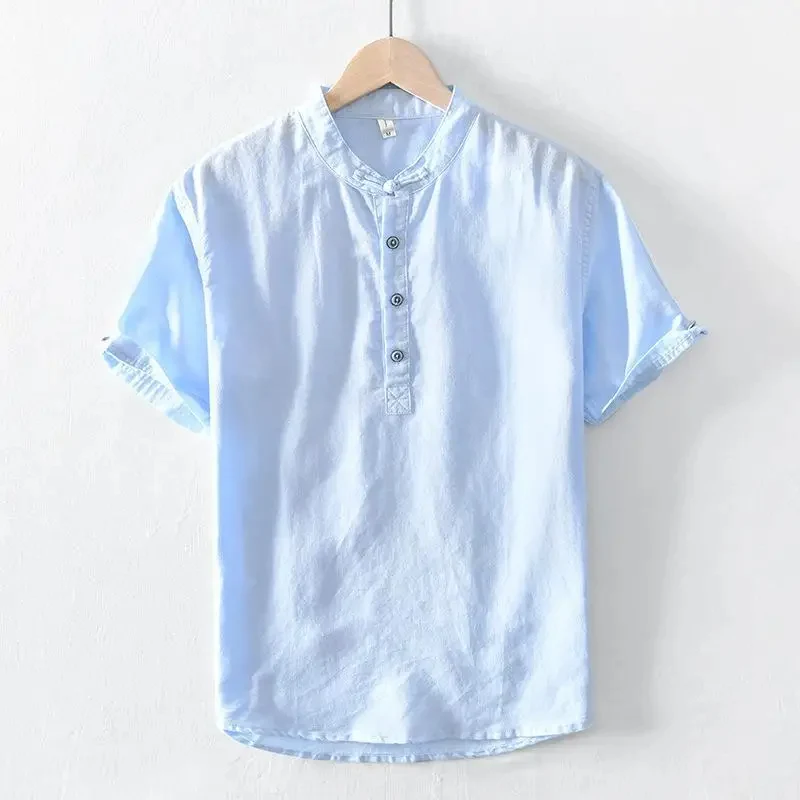 Camisa de algodón y lino de manga corta - Imagen 6