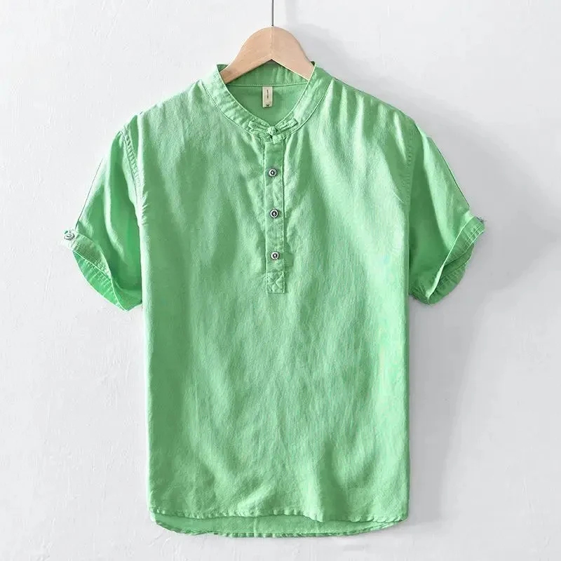 Camisa de algodón y lino de manga corta - Imagen 7