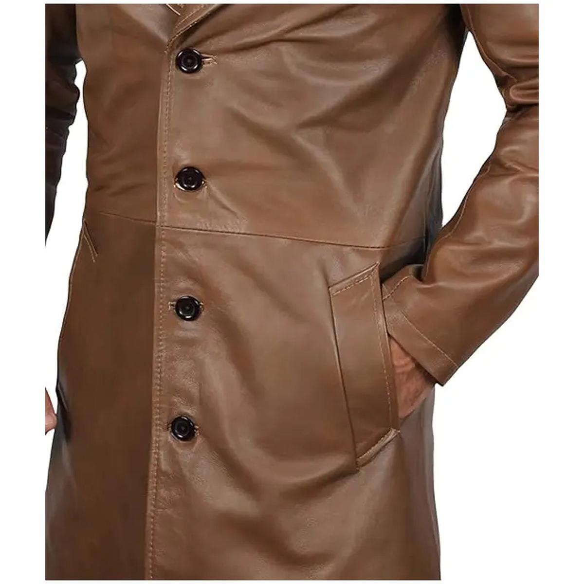 Gabardina vintage de cuero auténtico con solapas anchas. - Imagen 7