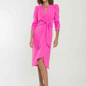 Vestido fucsia mangas abullonadas