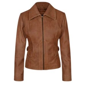 Chaqueta vintage de cuero genuino marrón para mujer