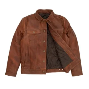 Chaqueta de cuero genuino marrón vintage para hombre