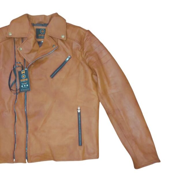 Chaqueta de motorista para hombre de piel de oveja auténtica marrón, estilo corredor. - Imagen 9