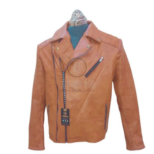 Chaqueta de motorista para hombre de piel de oveja auténtica marrón, estilo corredor. - Imagen 8