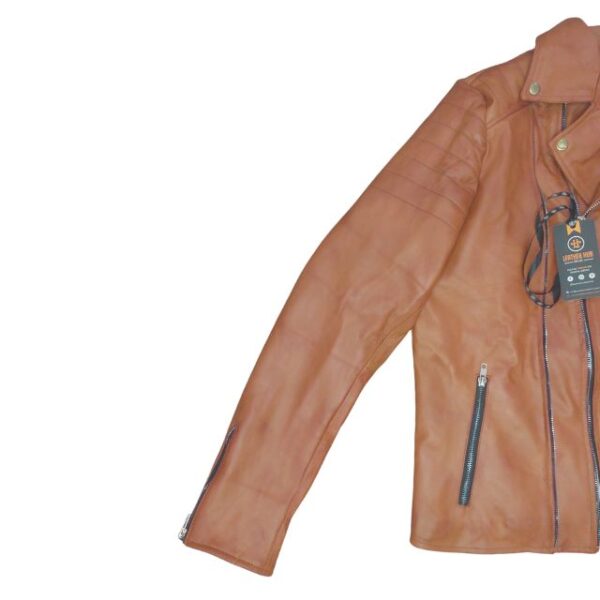 Chaqueta de motorista para hombre de piel de oveja auténtica marrón, estilo corredor. - Imagen 5