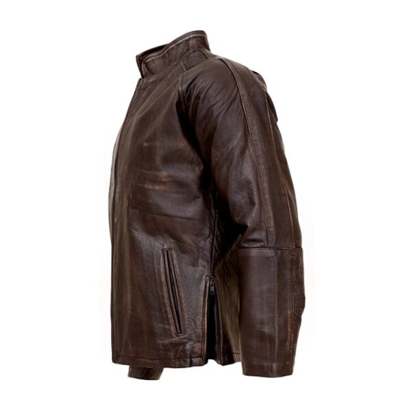 Chaqueta clásica para hombre en piel auténtica encerada de color marrón envejecido. - Imagen 4