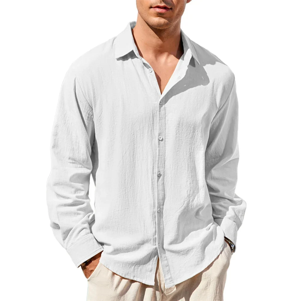 Camisa informal de algodón y lino para hombre - Imagen 3