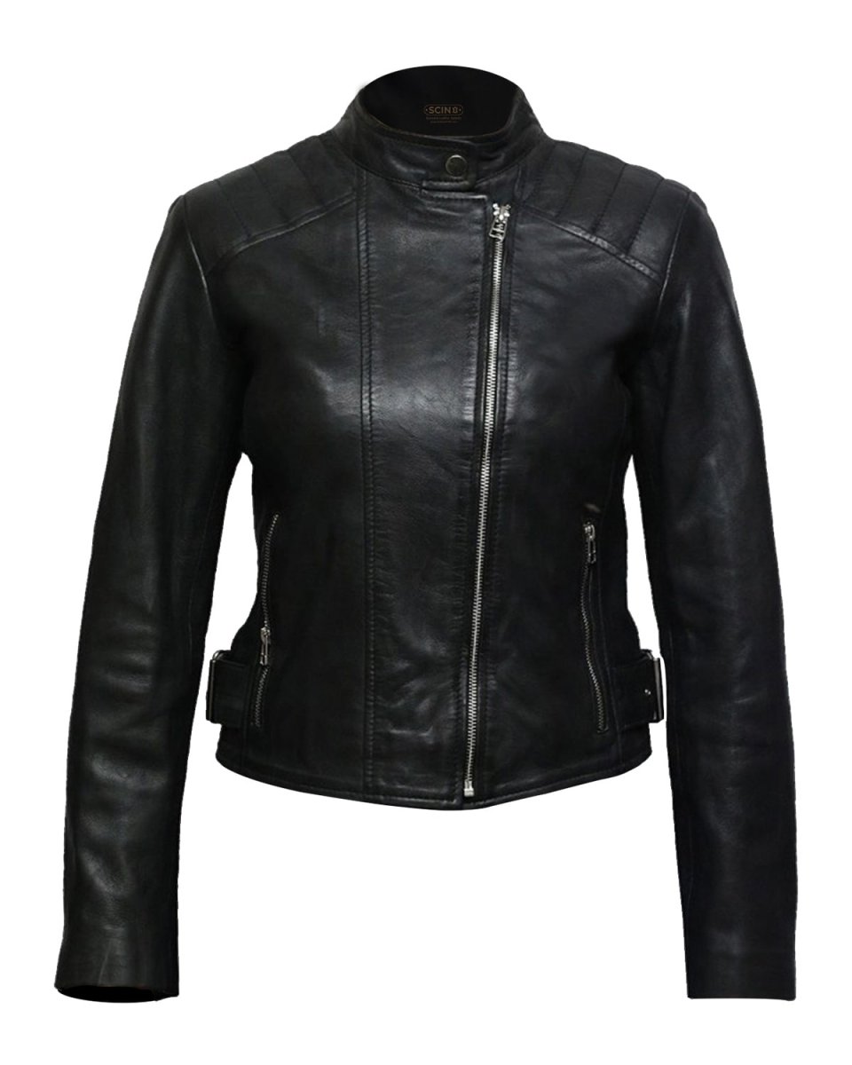 Chaqueta de motociclista corta de cuero genuino Selah - Imagen 2
