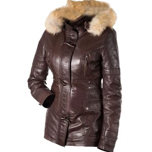 Chaqueta bomber clásica para mujer B3 con capucha, confeccionada en auténtica piel de oveja.