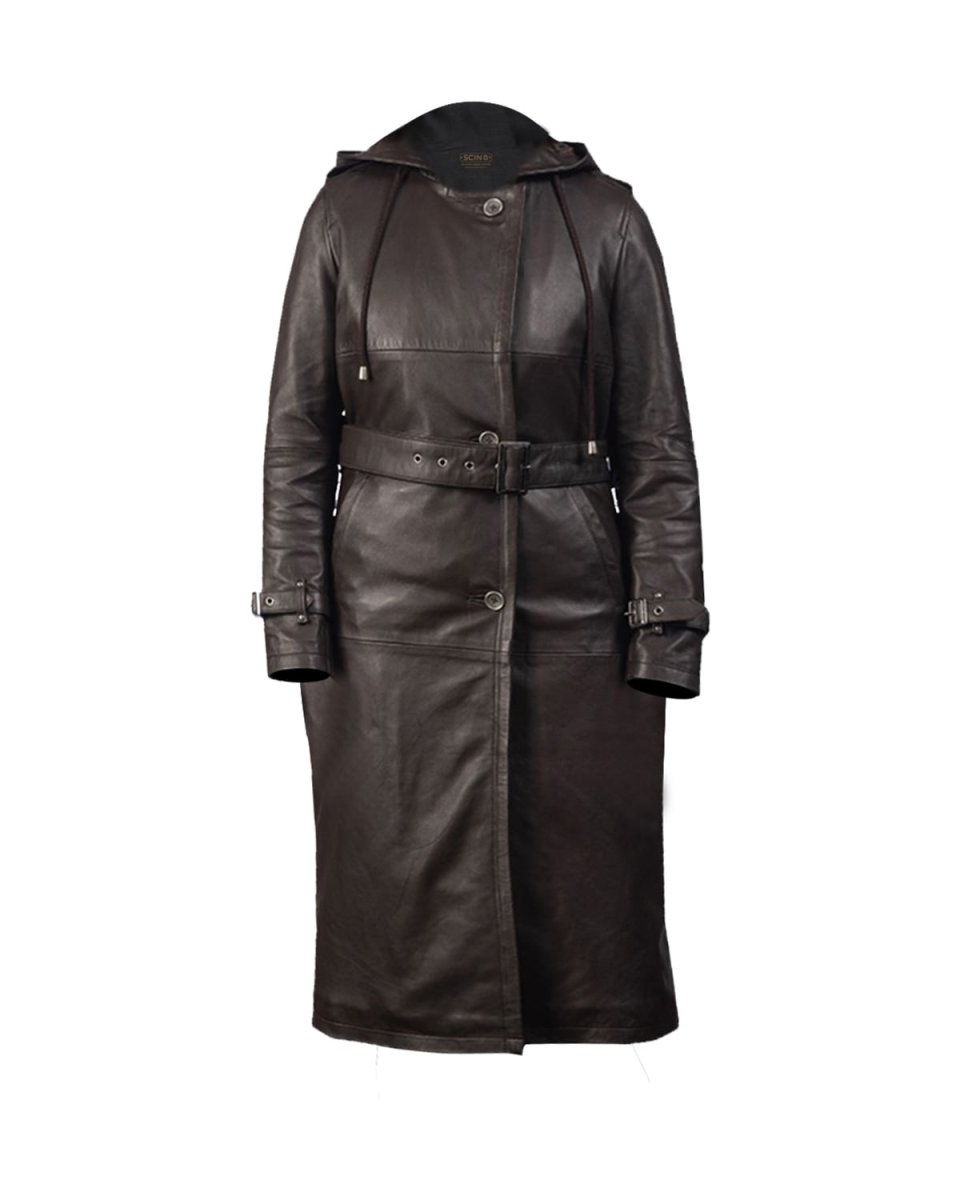 Gabardina larga para mujer de piel natural auténtica, negra. - Imagen 3