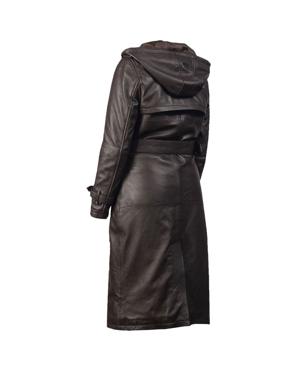 Gabardina larga para mujer de piel natural auténtica, negra. - Imagen 5