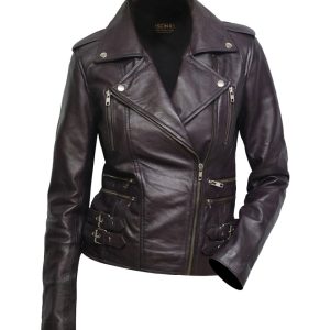 Chaqueta de motorista retro de cuero auténtico Elsa