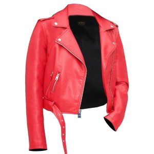 Chaqueta de motociclista corta de cuero genuino Jolie