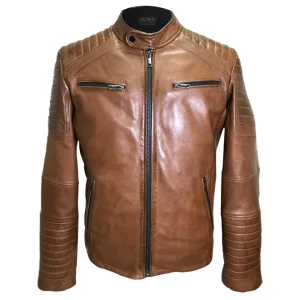 Chaqueta de motorista Zach acolchada de cuero auténtico